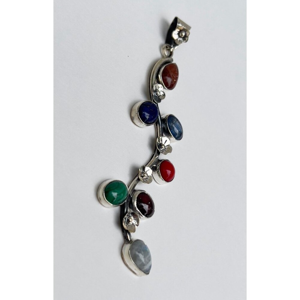 925 Sterling Silver multi stone pendant necklace - Picture 4 of 12